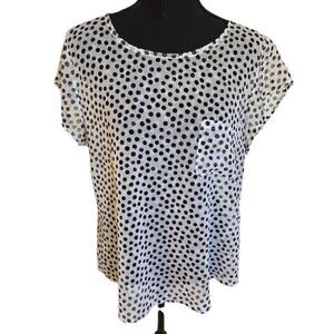 Banana Republic Womens Polka Dot Short Sleeve Semi Sheer Top Size Large Petite